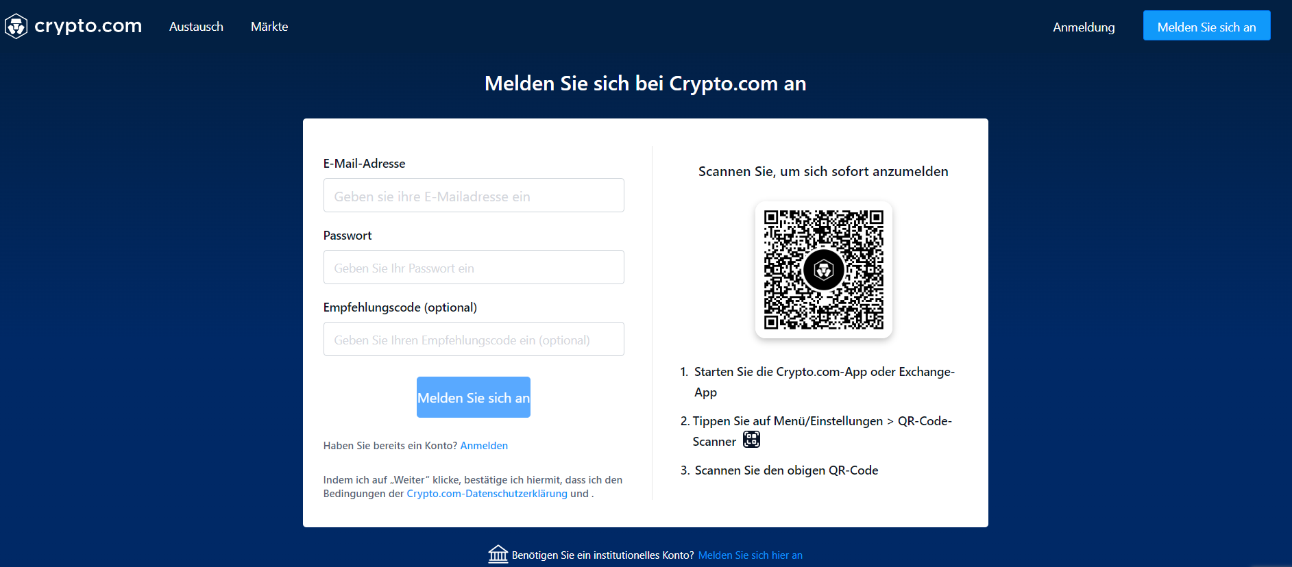 Crypto com Kontoeröffnung