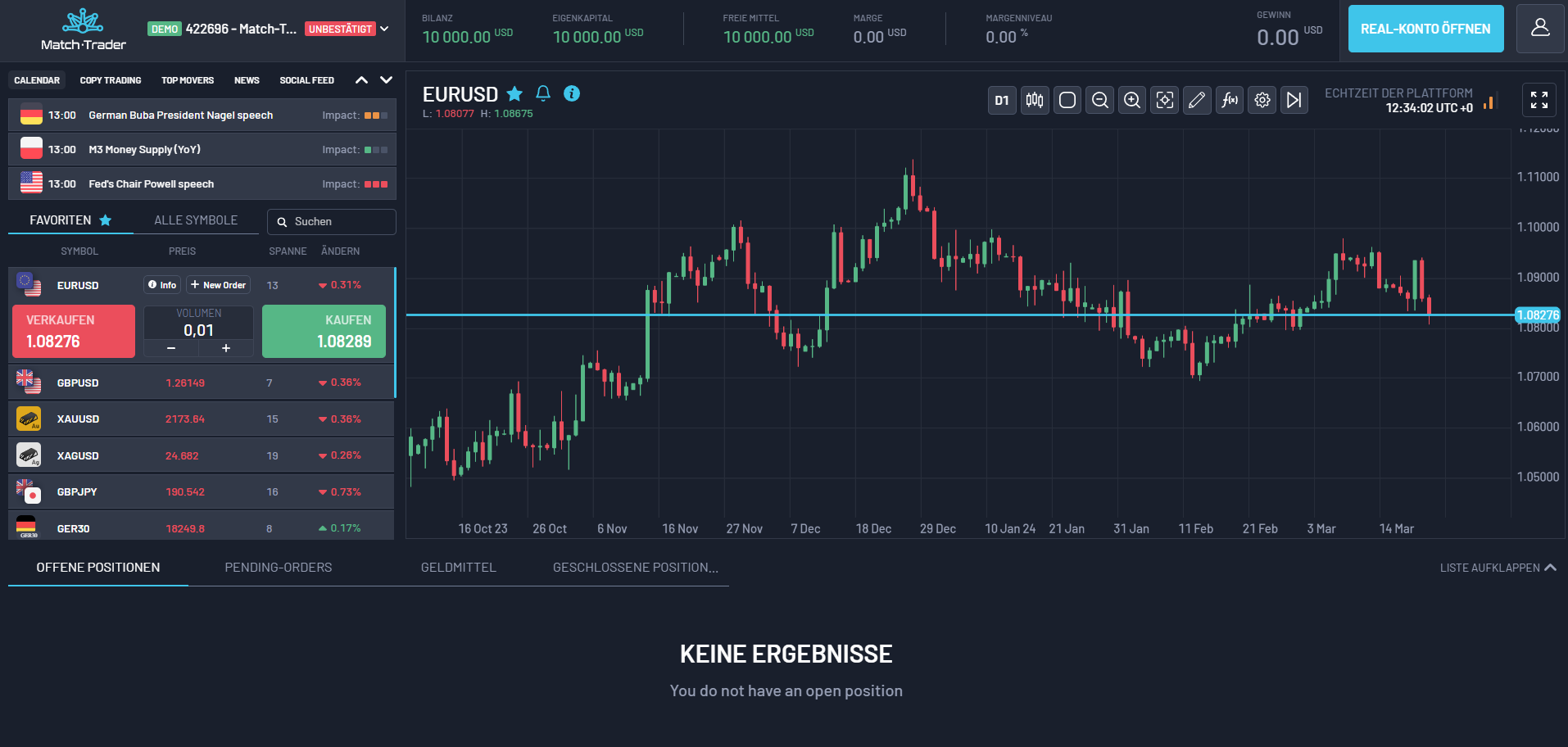 GBE Matchtrader Benutzeroberfläche Demokonto