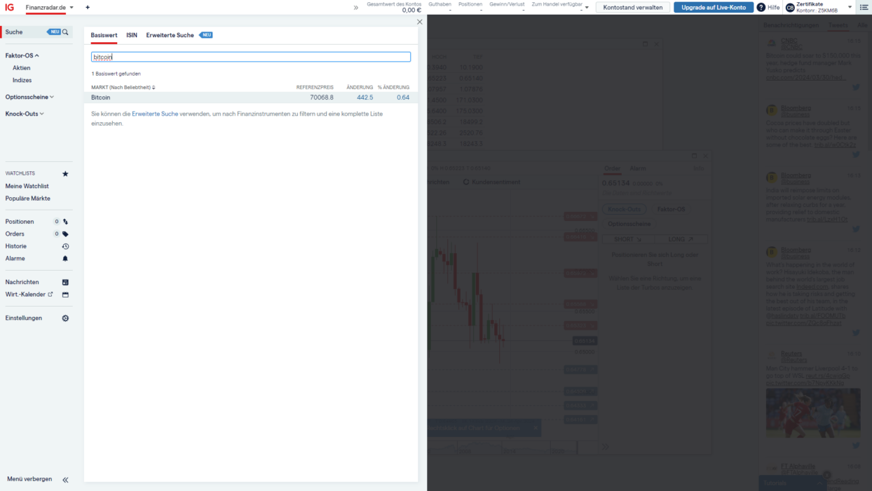 IG Broker Suchfunktion nutzen