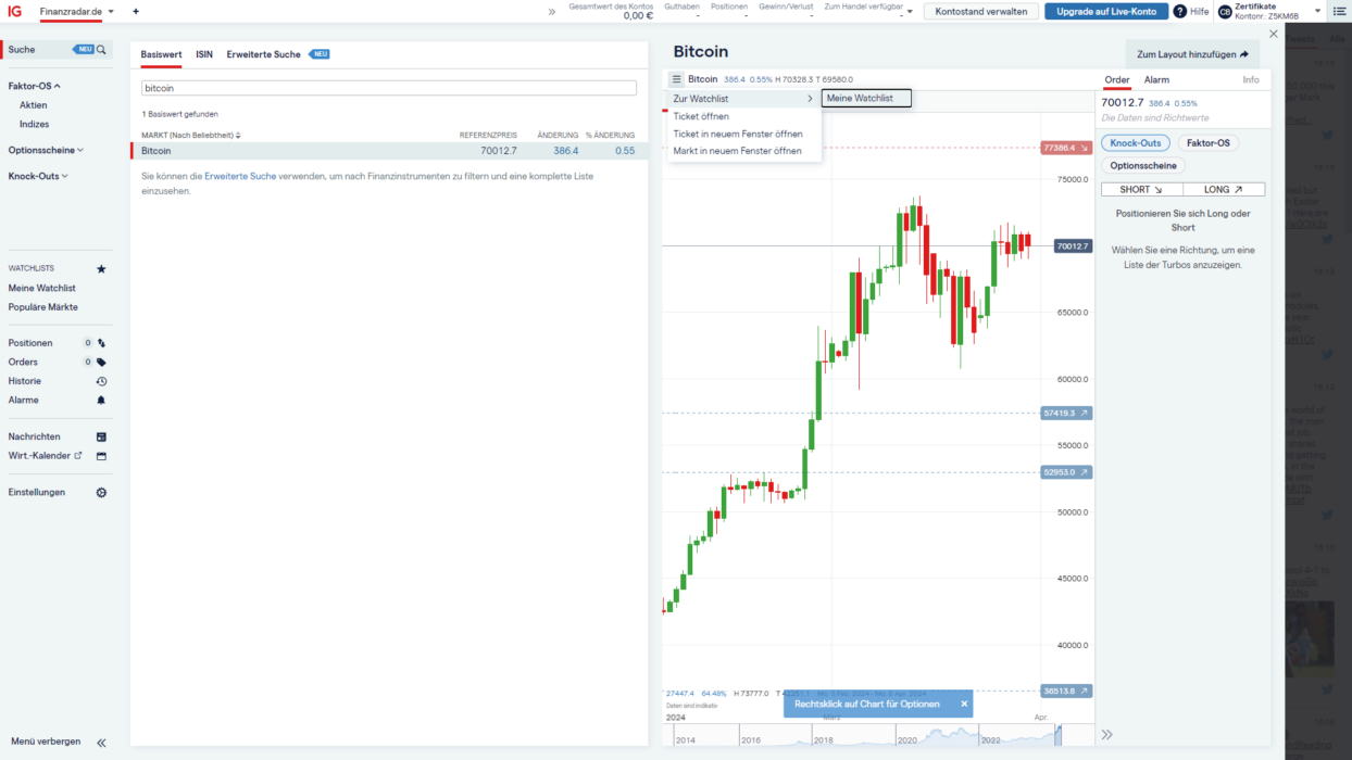 IG Broker Wert zu Watchlist hinzufügen