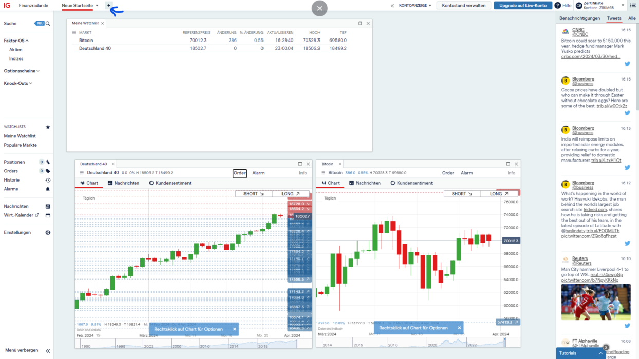 IG Broker weiteren Reiter erstellen mit Charts etc