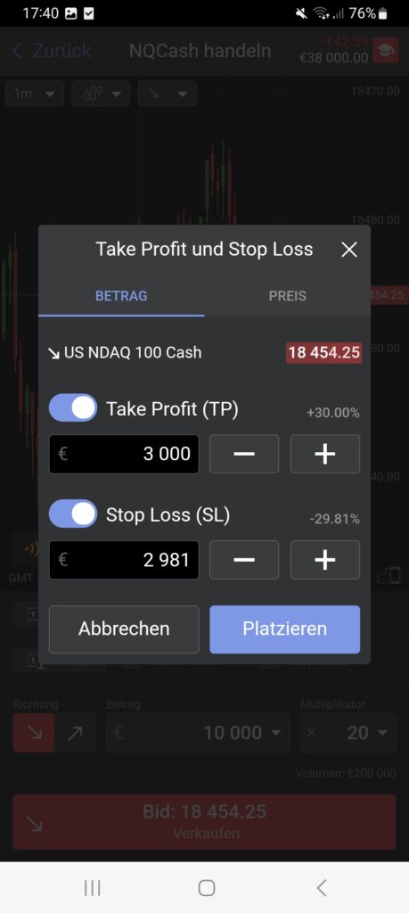 Libertex App Stop-Loss und Take-Profit einstellen