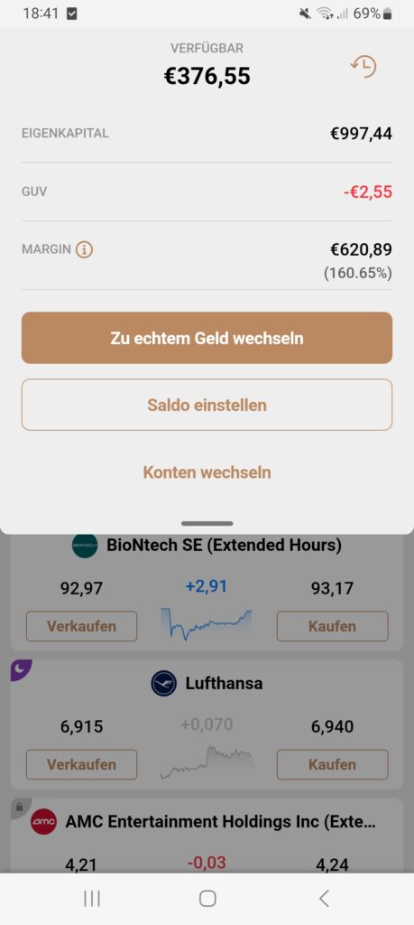 Capital.com App Depotwert Überblick