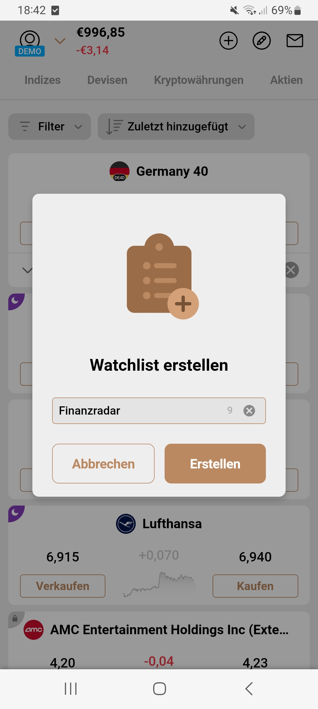 Capital.com App Watchlist erstellen Capital.com App Watchlist erstellen
