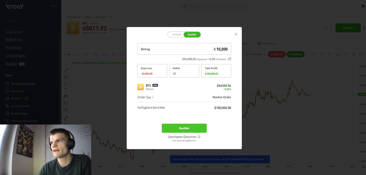 eToro Test der Plattform: Long Position für Bitcoin eröffnen