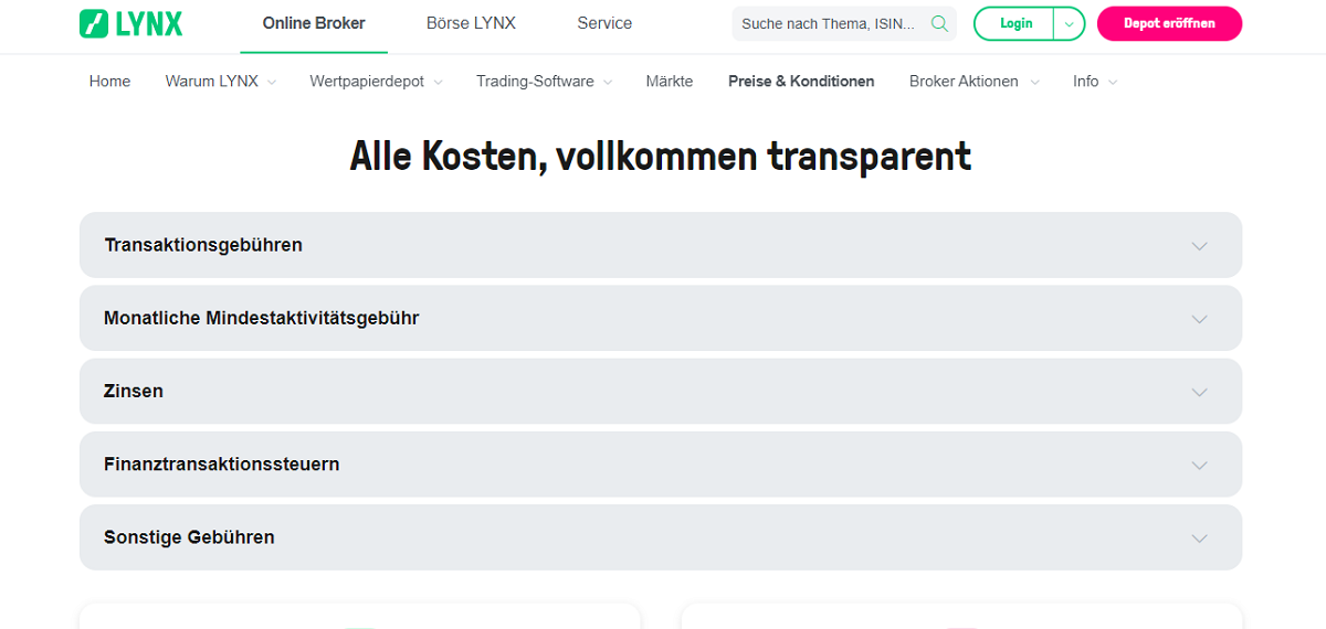 Gebührenübersicht LYNX