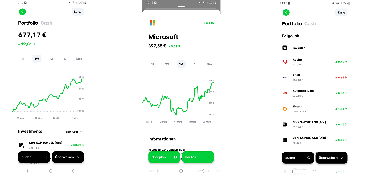 Startbildschirm Uebersicht Asset und Watchlist