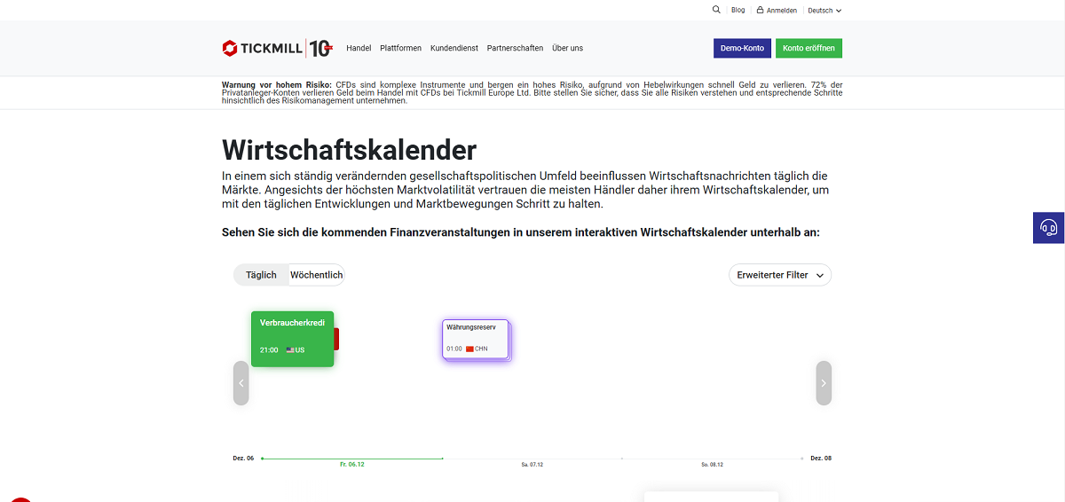 Tickmill Wirtschaftskalender