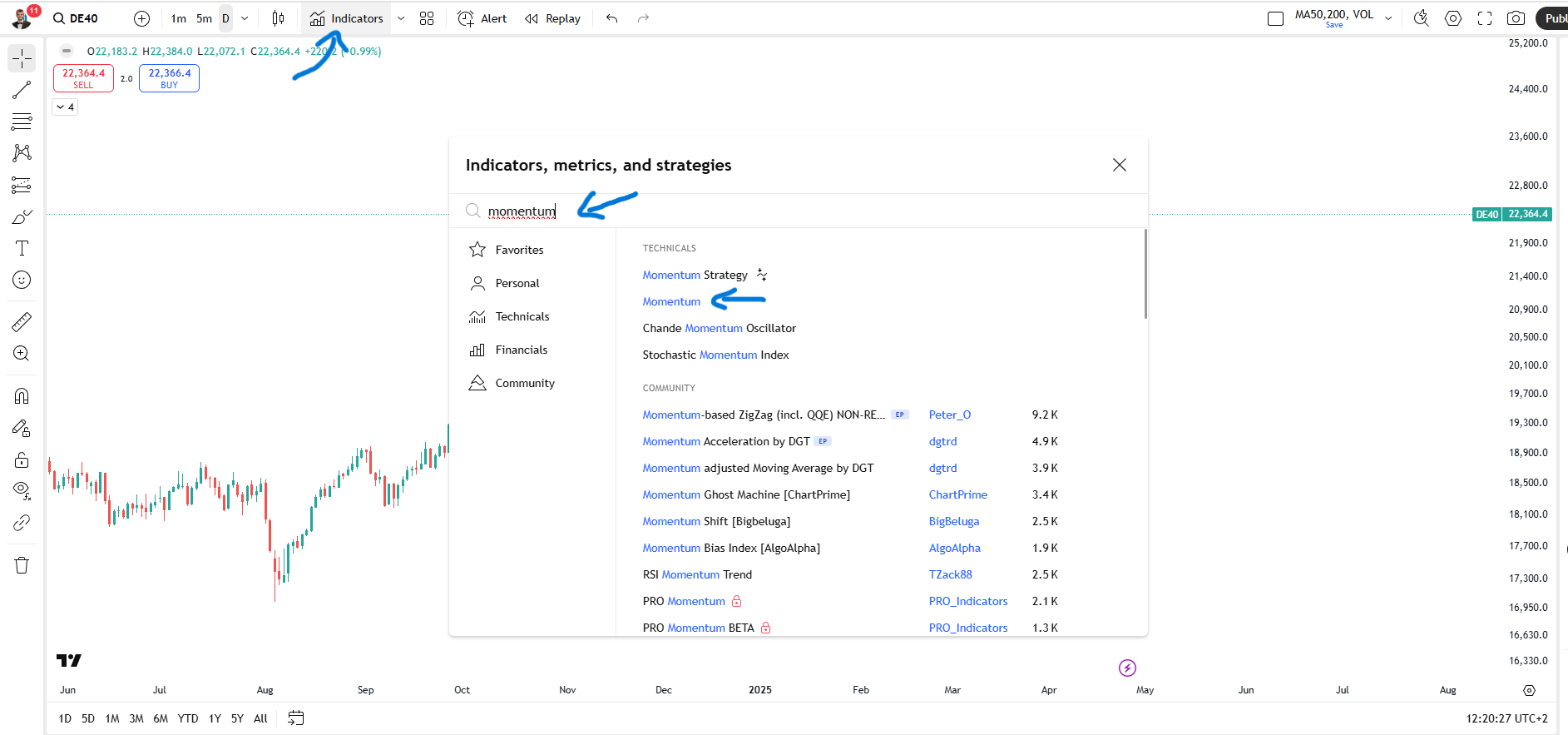 Momentum Indikator in Tradingview anzeigen lassen