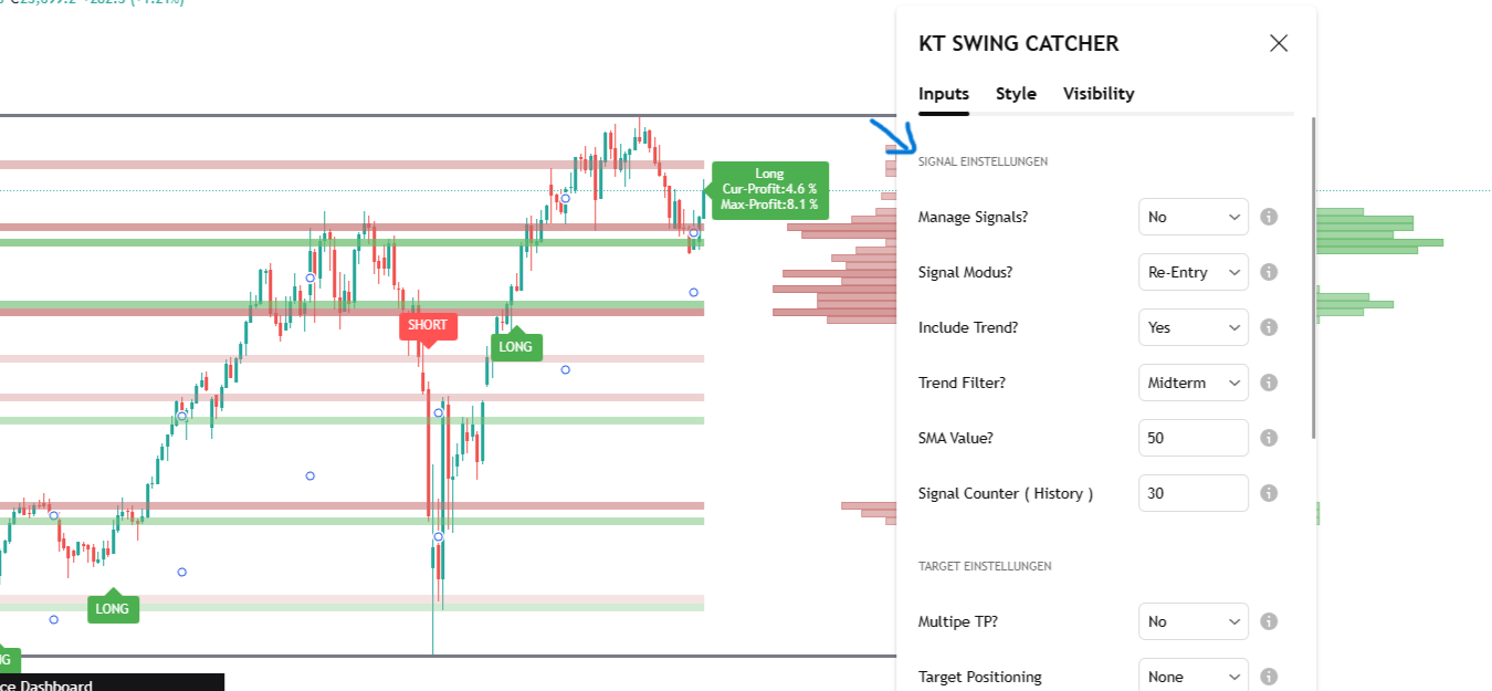 Swing Catcher Signal Einstellungen Überblick