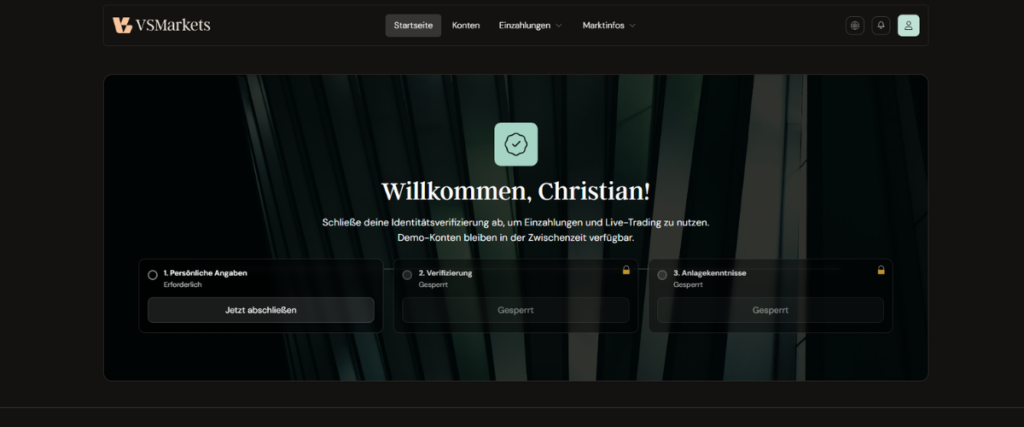 VS Markets Kundenbereich Übersicht