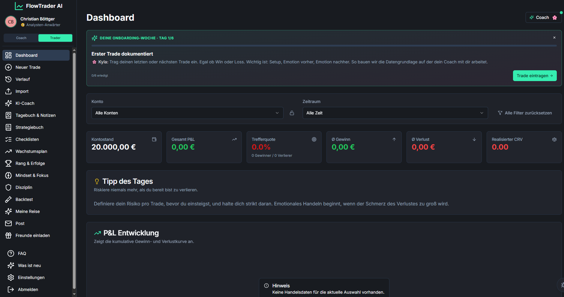 FlowTrader AI Dashboard nach login