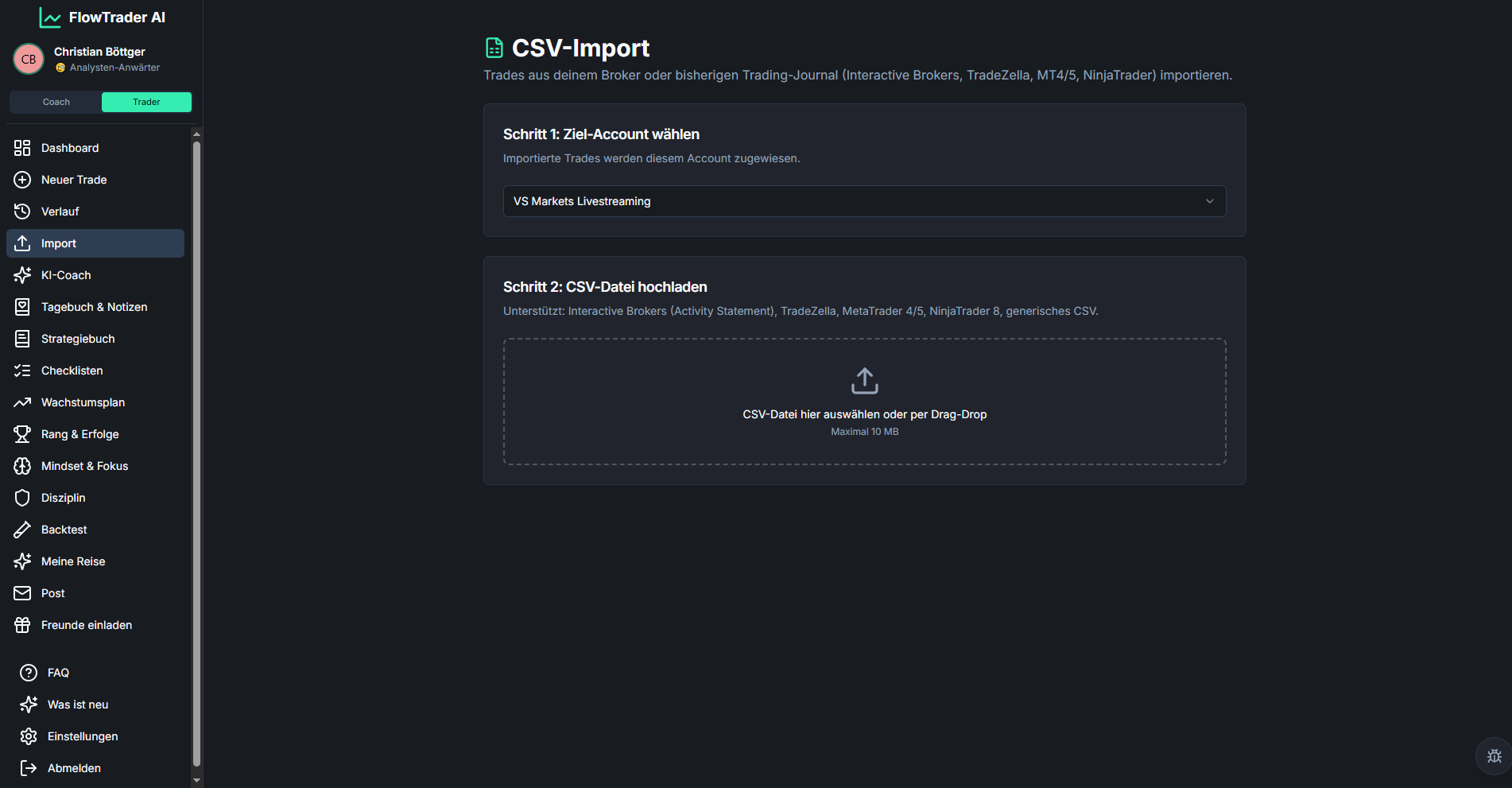FlowTrader AI Import Funktion
