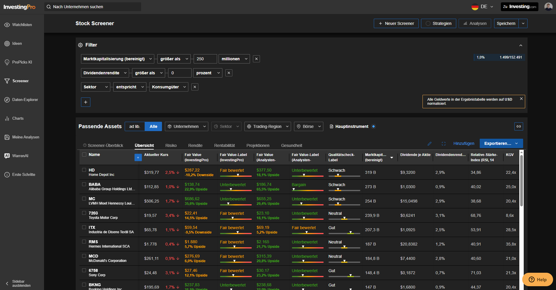 InvestingPro Screener